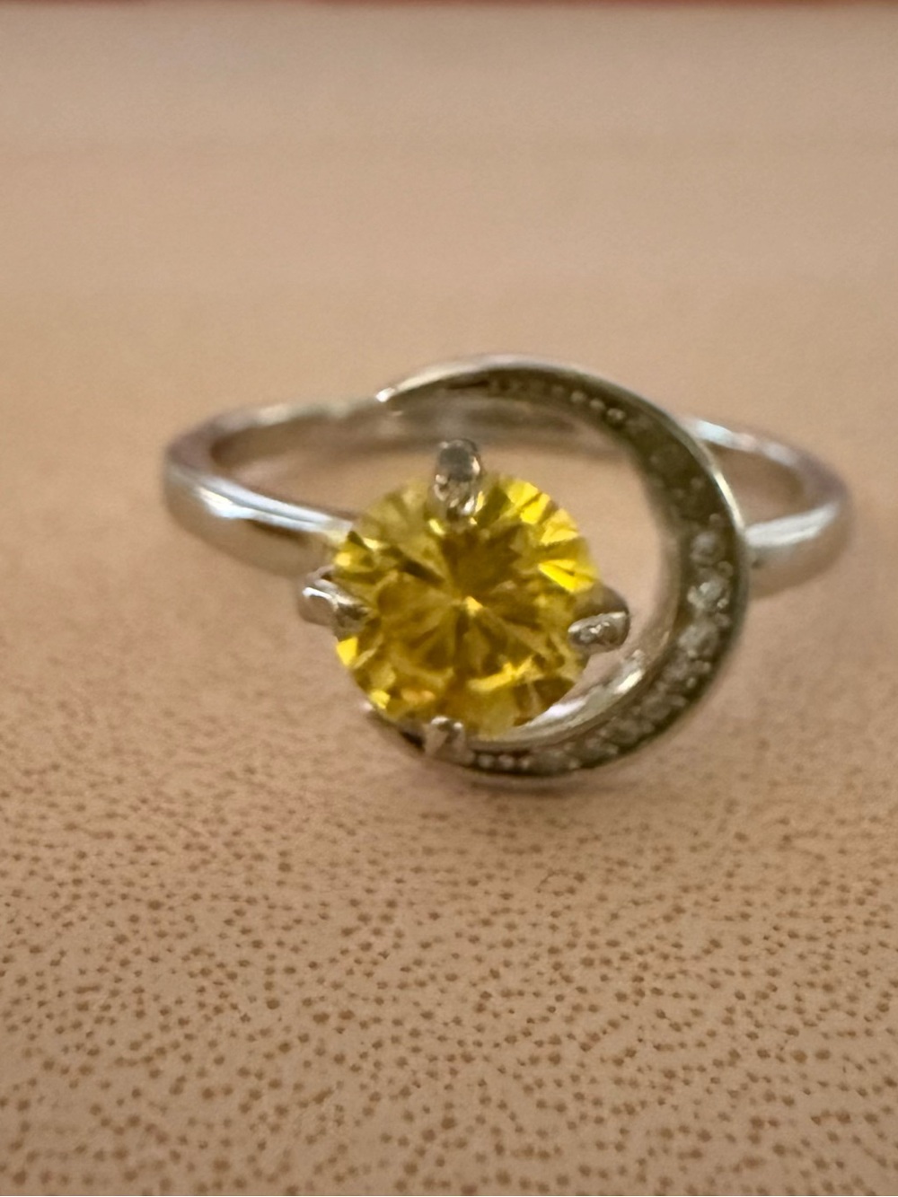Yellow Gemstone Moon Accent Ring - Women Jewelry